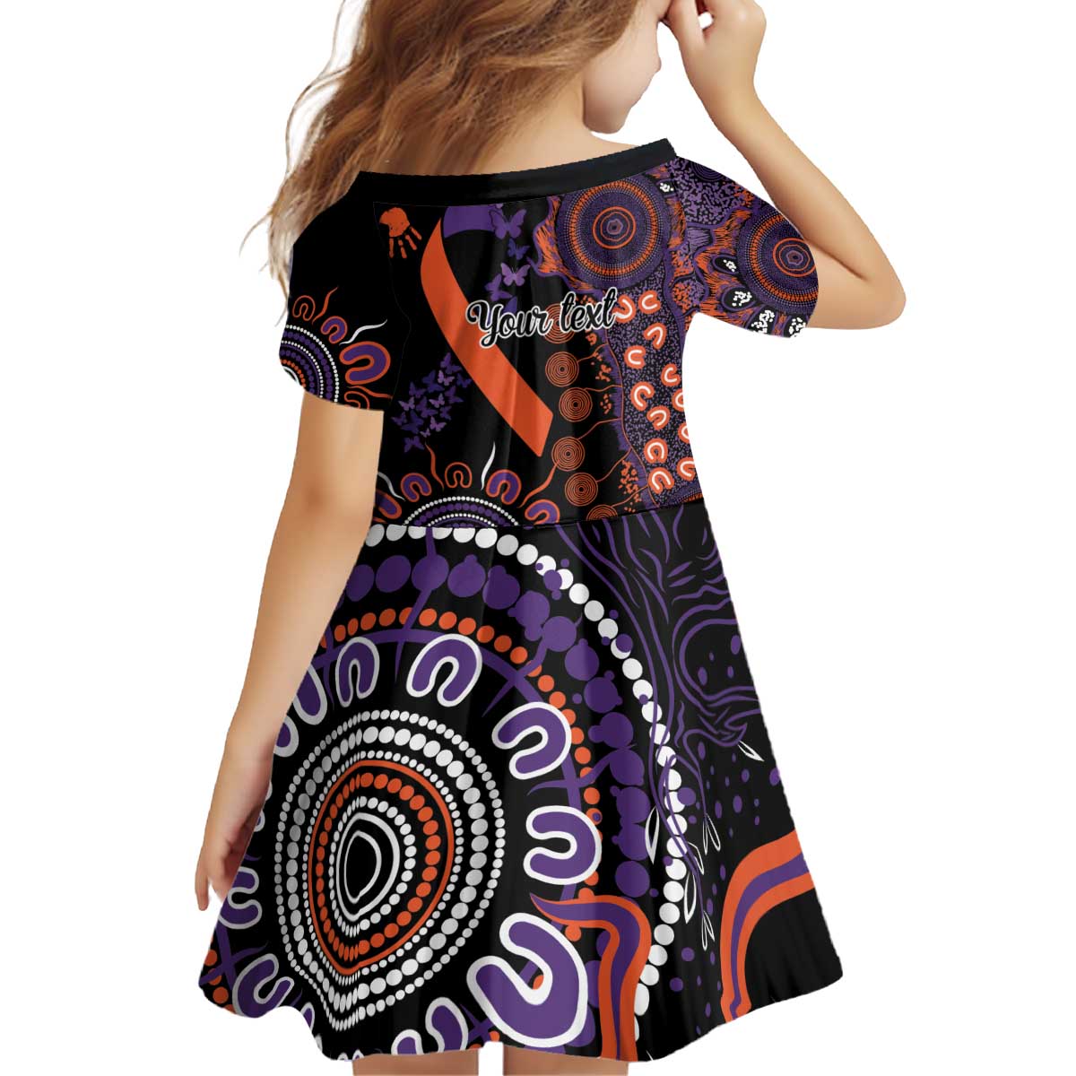 Psoriasis Awareness Personalised Kid Short Sleeve Dress Aboriginal Ribbon Dot Painting