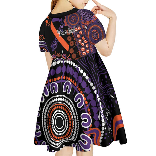 Psoriasis Awareness Personalised Kid Short Sleeve Dress Aboriginal Ribbon Dot Painting