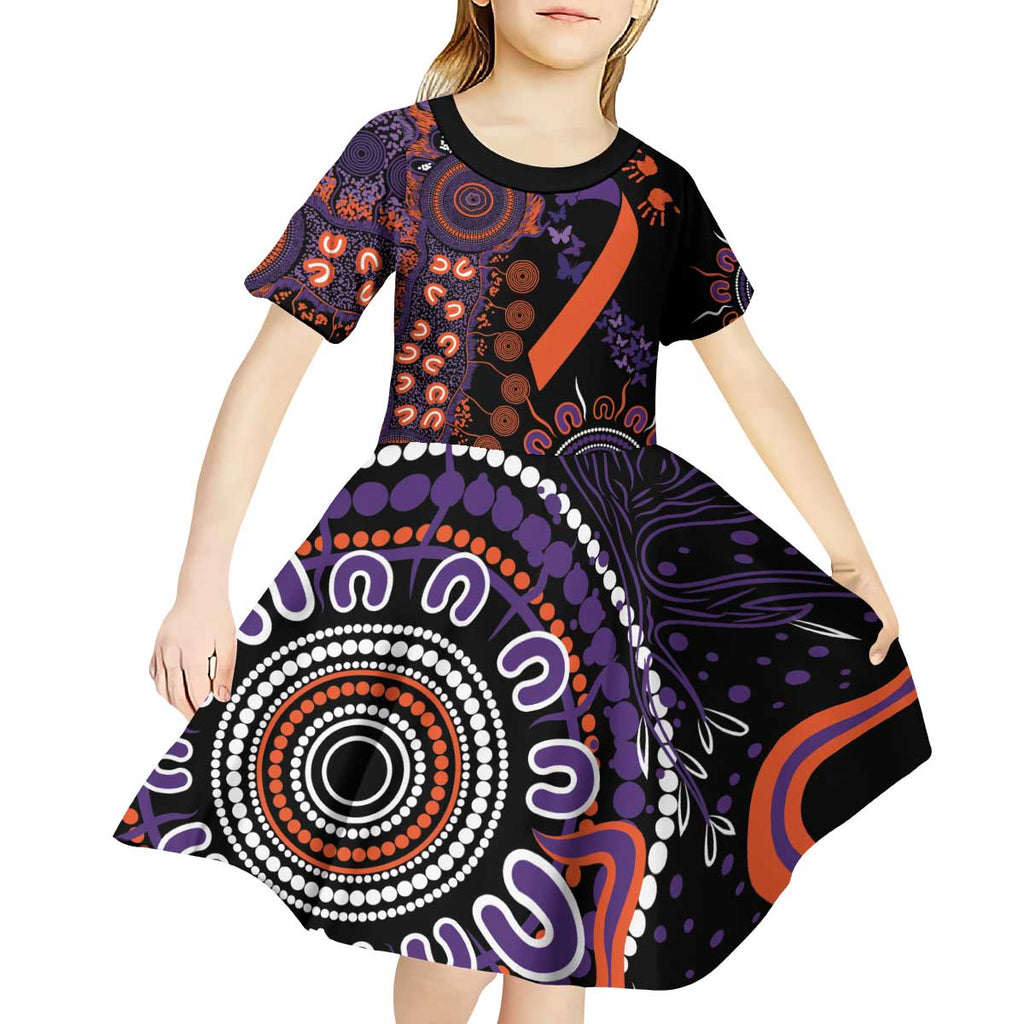Psoriasis Awareness Personalised Kid Short Sleeve Dress Aboriginal Ribbon Dot Painting