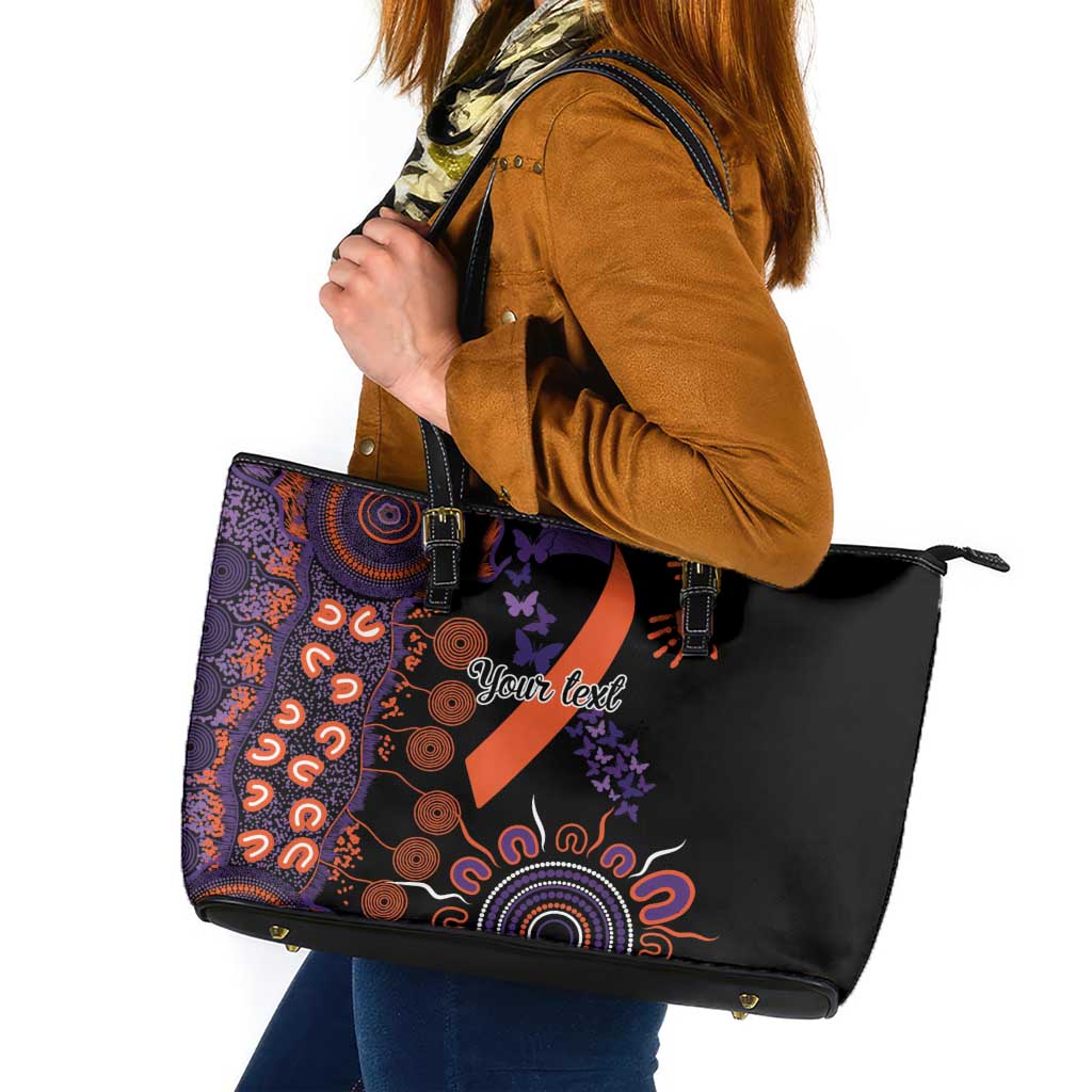 Psoriasis Awareness Personalised Leather Tote Bag Aboriginal Ribbon Dot Painting