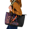 Psoriasis Awareness Personalised Leather Tote Bag Aboriginal Ribbon Dot Painting
