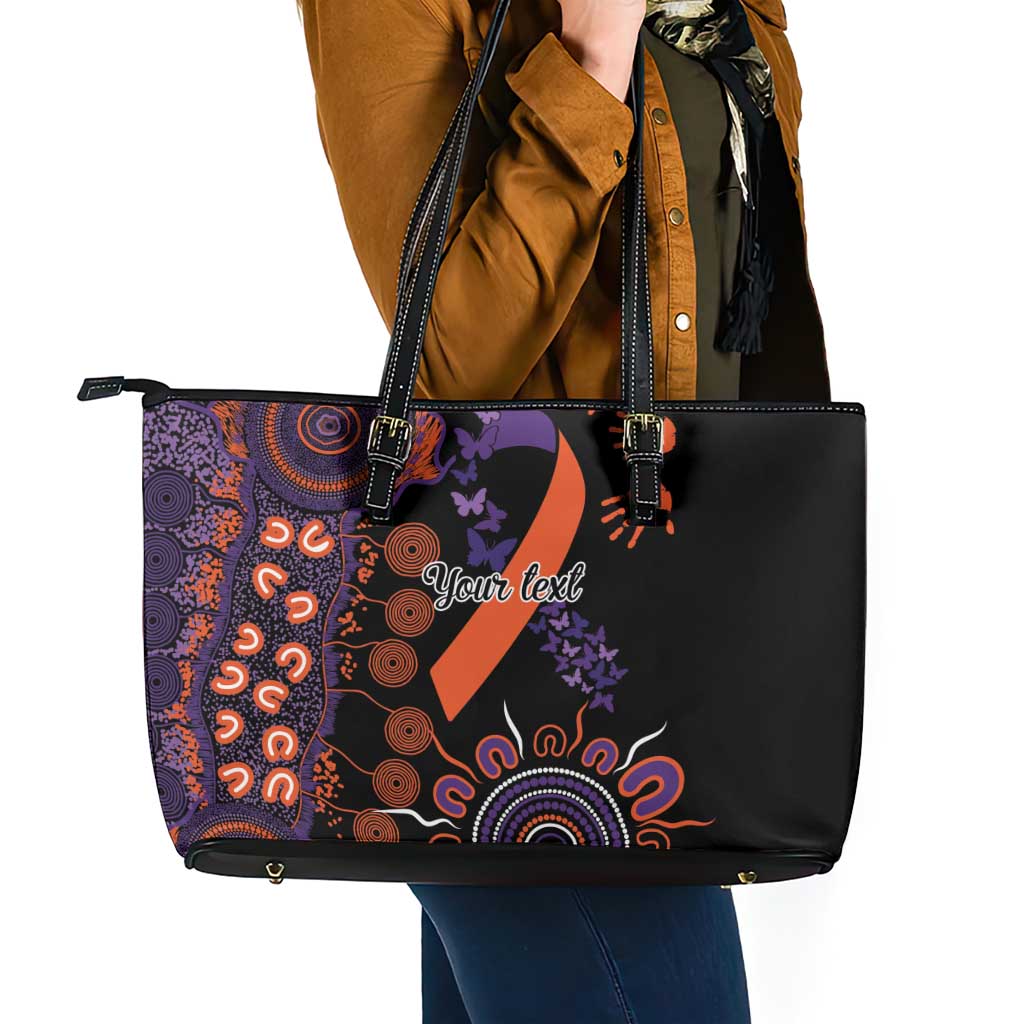 Psoriasis Awareness Personalised Leather Tote Bag Aboriginal Ribbon Dot Painting