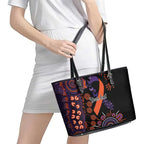 Psoriasis Awareness Personalised Leather Tote Bag Aboriginal Ribbon Dot Painting