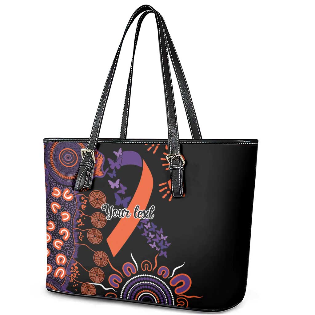 Psoriasis Awareness Personalised Leather Tote Bag Aboriginal Ribbon Dot Painting