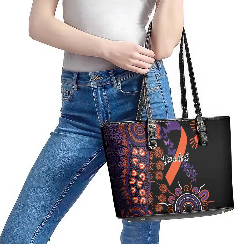 Psoriasis Awareness Personalised Leather Tote Bag Aboriginal Ribbon Dot Painting
