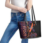 Psoriasis Awareness Personalised Leather Tote Bag Aboriginal Ribbon Dot Painting
