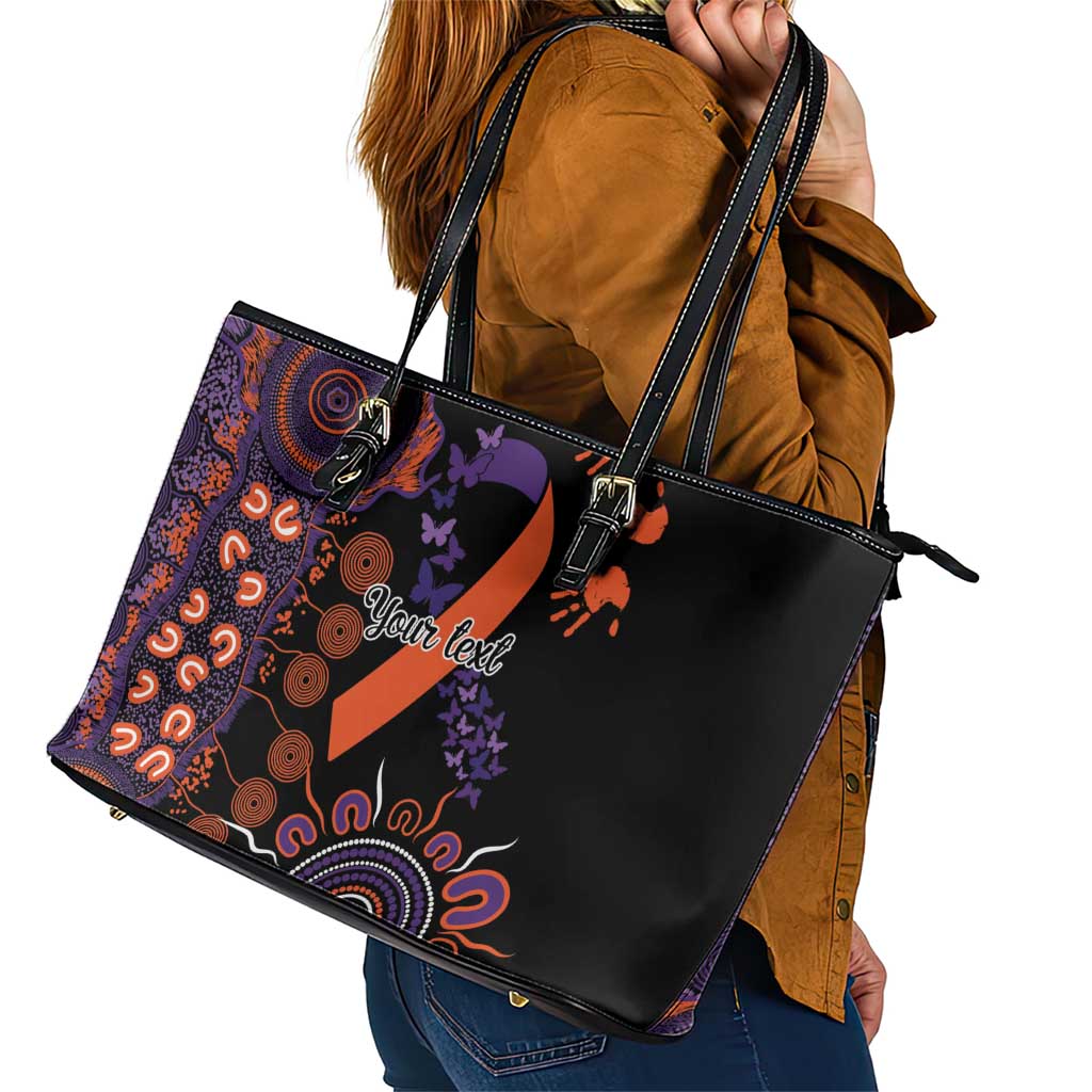 Psoriasis Awareness Personalised Leather Tote Bag Aboriginal Ribbon Dot Painting