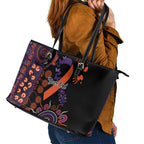 Psoriasis Awareness Personalised Leather Tote Bag Aboriginal Ribbon Dot Painting