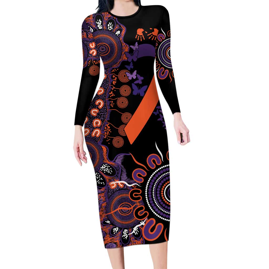 Psoriasis Awareness Personalised Long Sleeve Bodycon Dress Aboriginal Ribbon Dot Painting