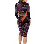 Psoriasis Awareness Personalised Long Sleeve Bodycon Dress Aboriginal Ribbon Dot Painting