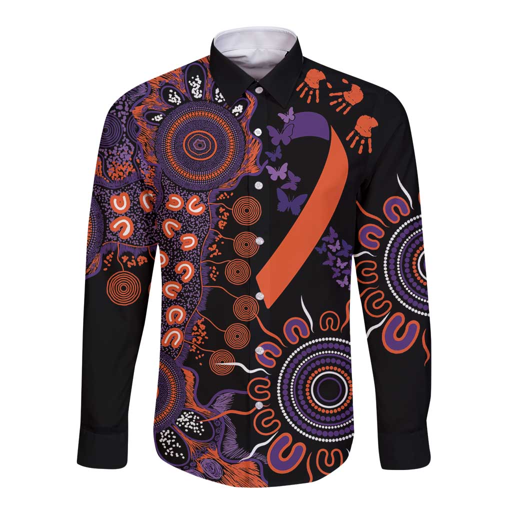 Psoriasis Awareness Personalised Long Sleeve Button Shirt Aboriginal Ribbon Dot Painting
