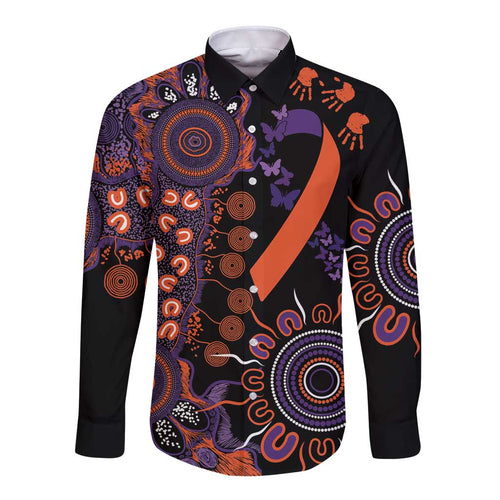 Psoriasis Awareness Personalised Long Sleeve Button Shirt Aboriginal Ribbon Dot Painting