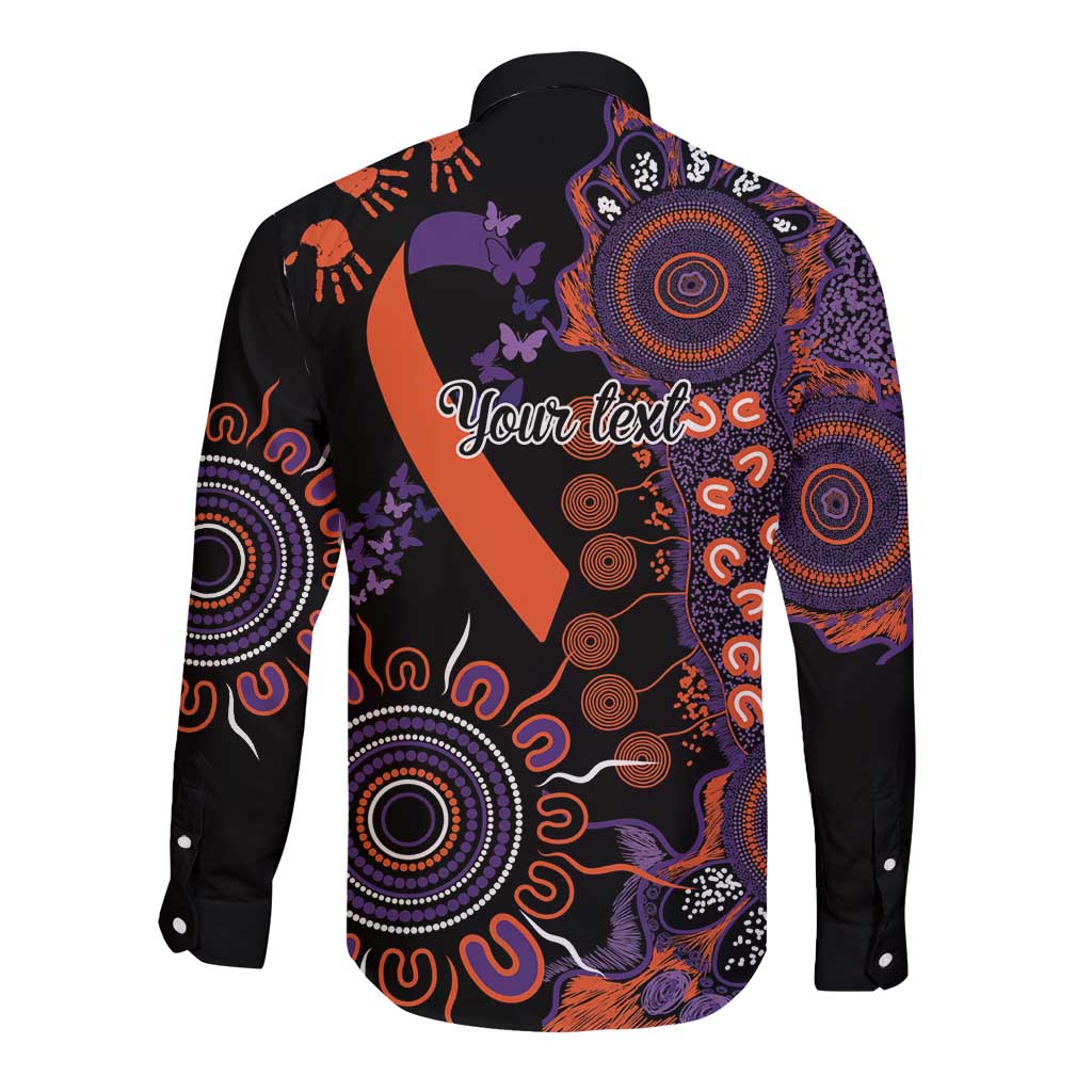 Psoriasis Awareness Personalised Long Sleeve Button Shirt Aboriginal Ribbon Dot Painting