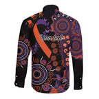 Psoriasis Awareness Personalised Long Sleeve Button Shirt Aboriginal Ribbon Dot Painting