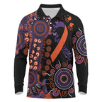 Psoriasis Awareness Personalised Long Sleeve Polo Shirt Aboriginal Ribbon Dot Painting