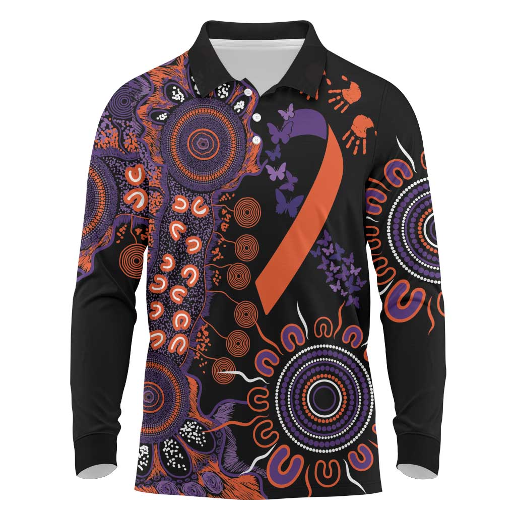 Psoriasis Awareness Personalised Long Sleeve Polo Shirt Aboriginal Ribbon Dot Painting