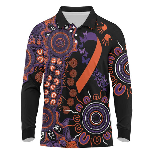Psoriasis Awareness Personalised Long Sleeve Polo Shirt Aboriginal Ribbon Dot Painting
