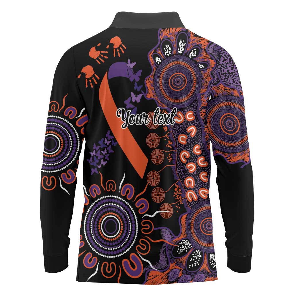 Psoriasis Awareness Personalised Long Sleeve Polo Shirt Aboriginal Ribbon Dot Painting