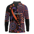 Psoriasis Awareness Personalised Long Sleeve Polo Shirt Aboriginal Ribbon Dot Painting