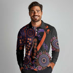 Psoriasis Awareness Personalised Long Sleeve Polo Shirt Aboriginal Ribbon Dot Painting