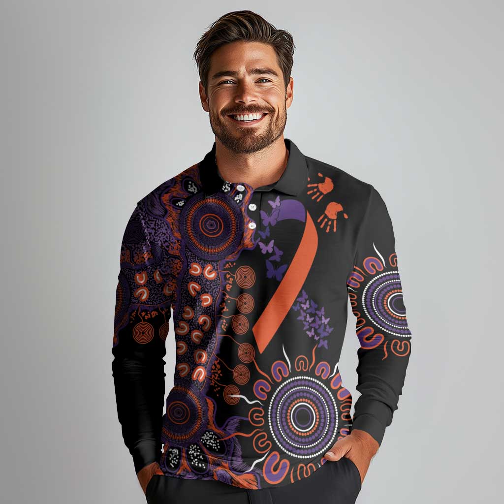 Psoriasis Awareness Personalised Long Sleeve Polo Shirt Aboriginal Ribbon Dot Painting