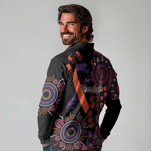 Psoriasis Awareness Personalised Long Sleeve Polo Shirt Aboriginal Ribbon Dot Painting
