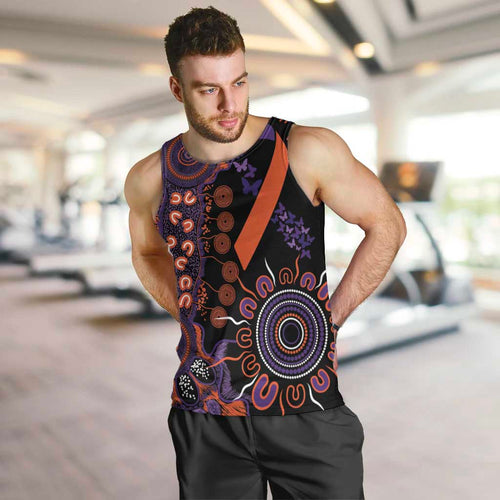 Psoriasis Awareness Personalised Men Tank Top Aboriginal Ribbon Dot Painting