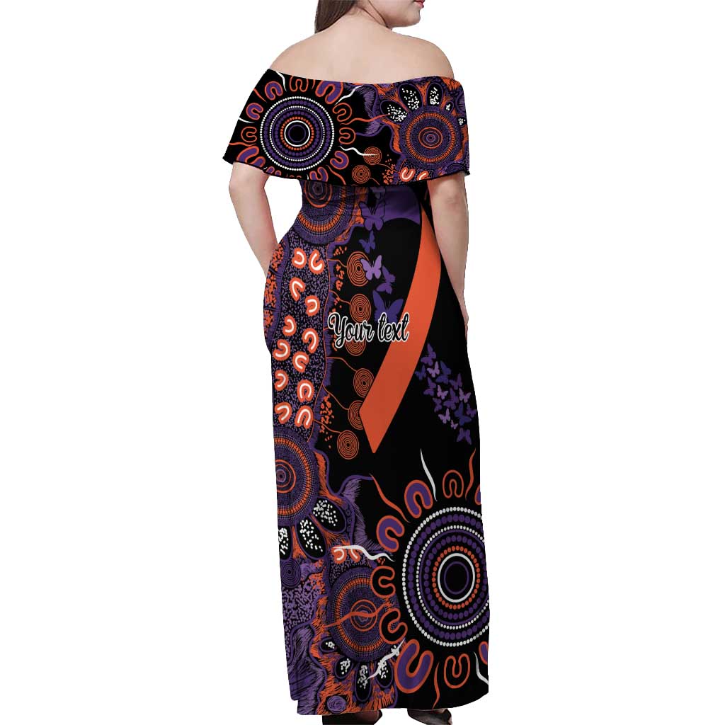 Psoriasis Awareness Personalised Off Shoulder Maxi Dress Aboriginal Ribbon Dot Painting