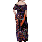 Psoriasis Awareness Personalised Off Shoulder Maxi Dress Aboriginal Ribbon Dot Painting