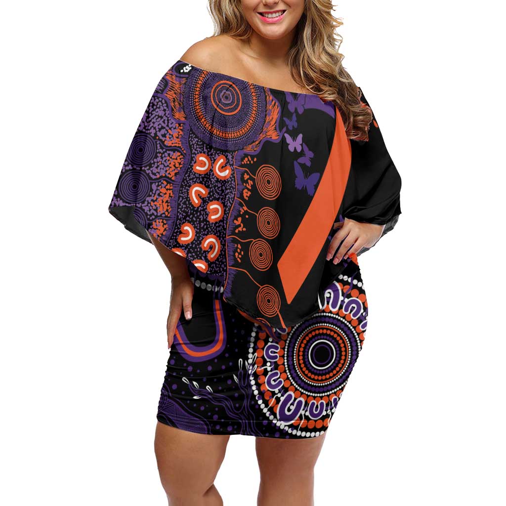 Psoriasis Awareness Personalised Off Shoulder Short Dress Aboriginal Ribbon Dot Painting
