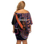 Psoriasis Awareness Personalised Off Shoulder Short Dress Aboriginal Ribbon Dot Painting