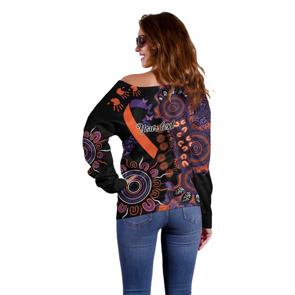 Psoriasis Awareness Personalised Off Shoulder Sweater Aboriginal Ribbon Dot Painting