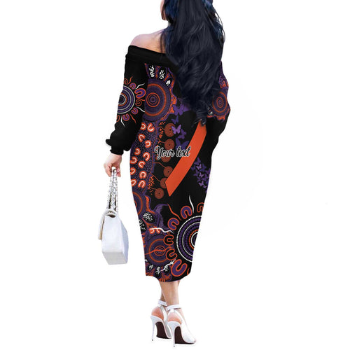 Psoriasis Awareness Personalised Off The Shoulder Long Sleeve Dress Aboriginal Ribbon Dot Painting