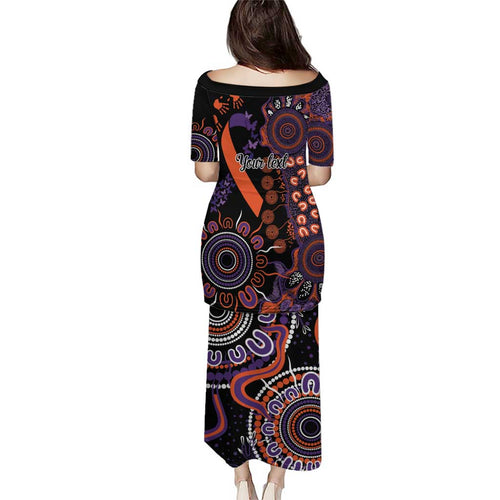 Psoriasis Awareness Personalised Puletasi Aboriginal Ribbon Dot Painting