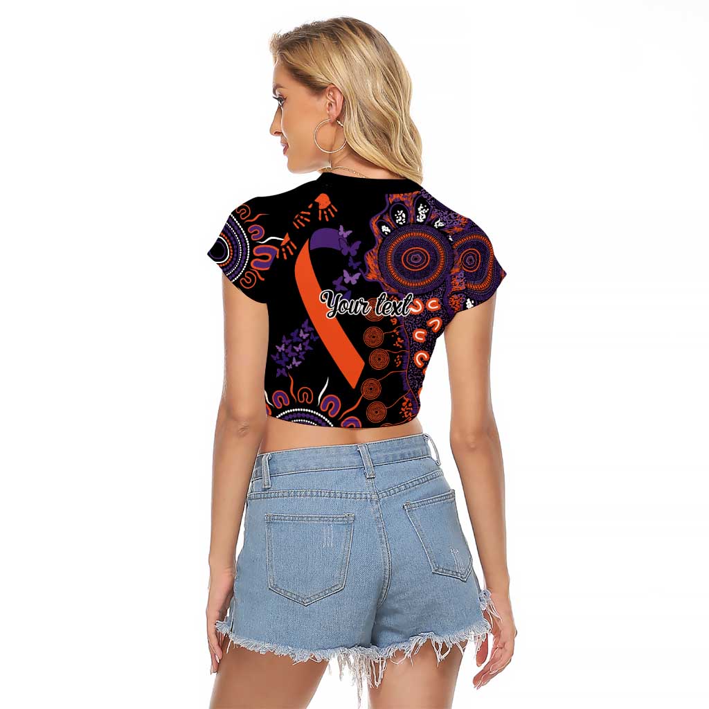 Psoriasis Awareness Personalised Raglan Cropped T Shirt Aboriginal Ribbon Dot Painting