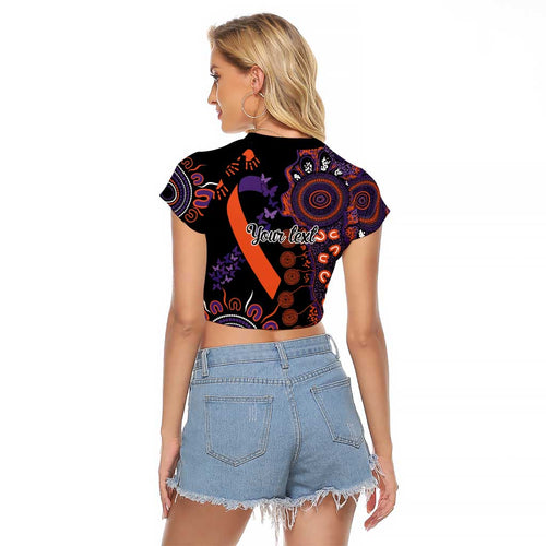 Psoriasis Awareness Personalised Raglan Cropped T Shirt Aboriginal Ribbon Dot Painting