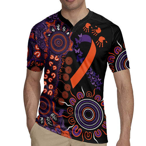 Psoriasis Awareness Personalised Rugby Jersey Aboriginal Ribbon Dot Painting