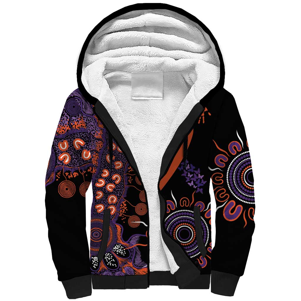 Psoriasis Awareness Personalised Sherpa Hoodie Aboriginal Ribbon Dot Painting