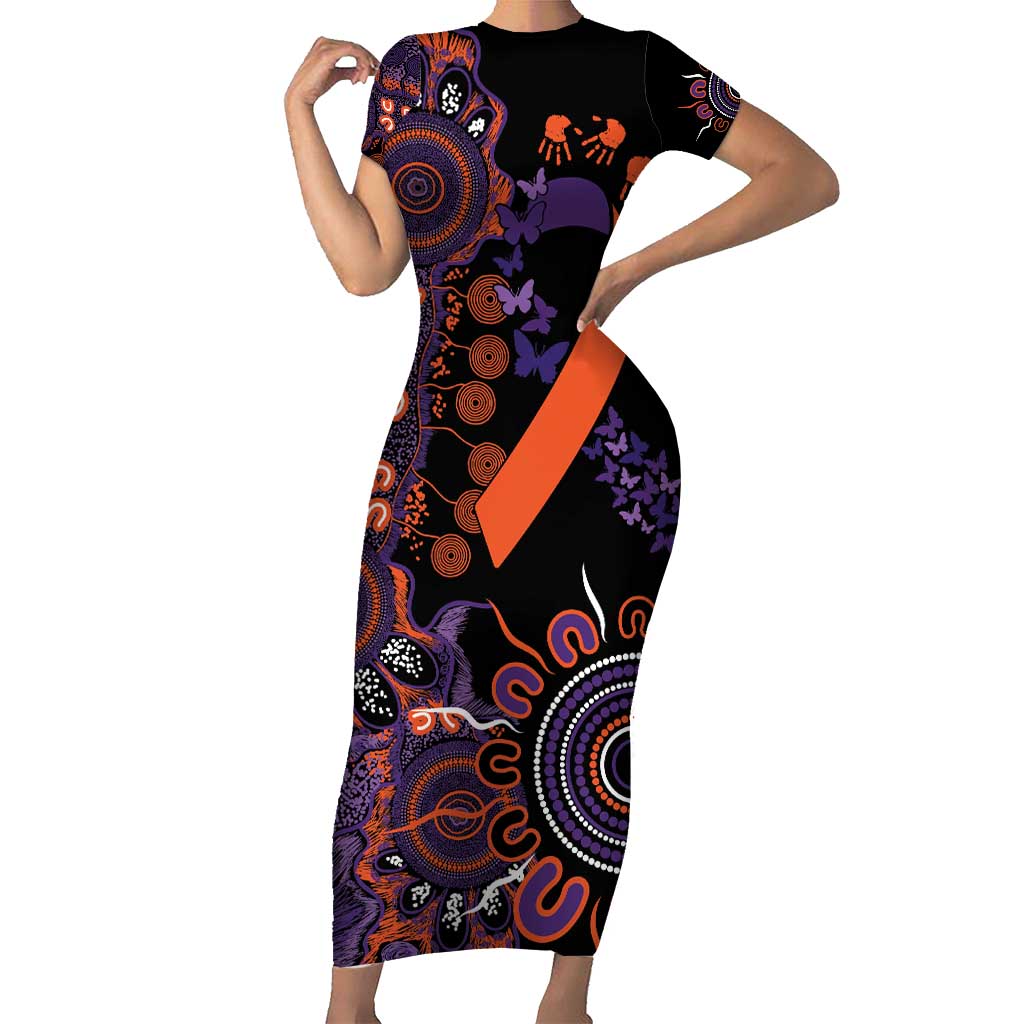 Psoriasis Awareness Personalised Short Sleeve Bodycon Dress Aboriginal Ribbon Dot Painting