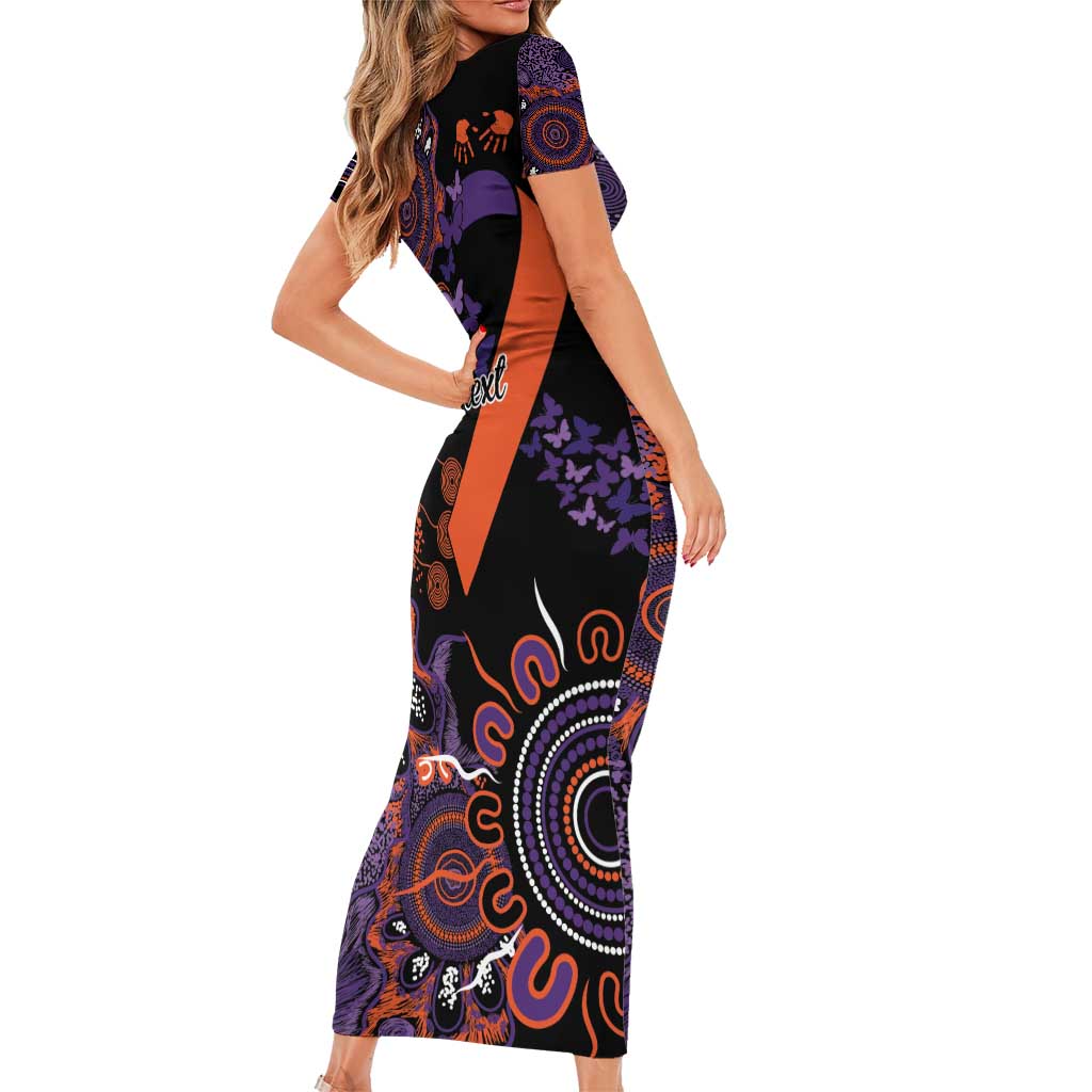 Psoriasis Awareness Personalised Short Sleeve Bodycon Dress Aboriginal Ribbon Dot Painting
