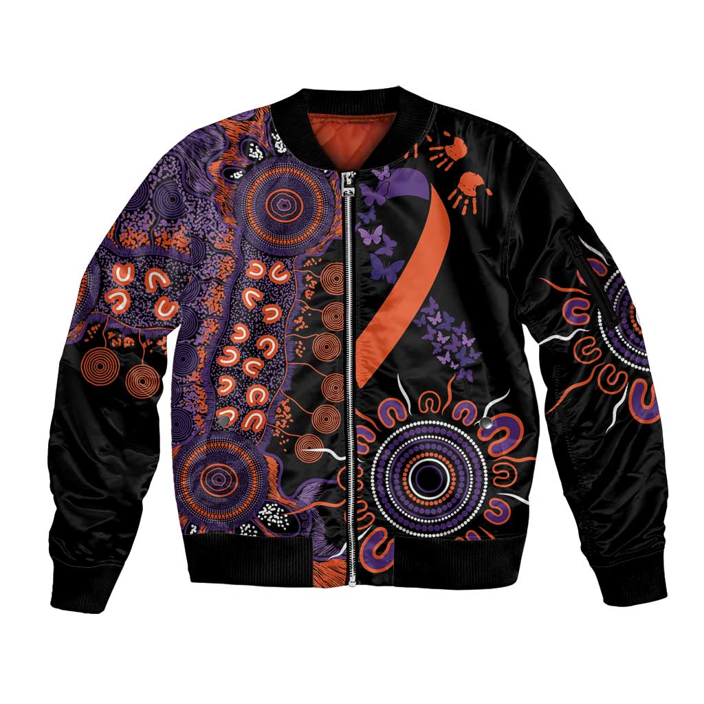 Psoriasis Awareness Personalised Sleeve Zip Bomber Jacket Aboriginal Ribbon Dot Painting