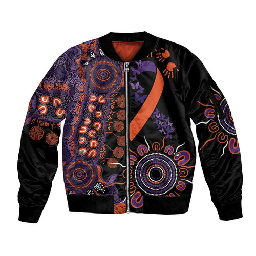 Psoriasis Awareness Personalised Sleeve Zip Bomber Jacket Aboriginal Ribbon Dot Painting