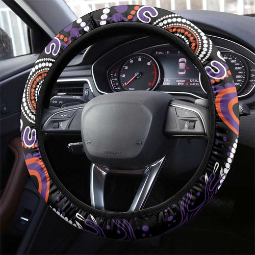 Psoriasis Awareness Steering Wheel Cover Aboriginal Ribbon Dot Painting