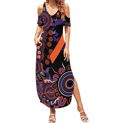 Psoriasis Awareness Personalised Summer Maxi Dress Aboriginal Ribbon Dot Painting