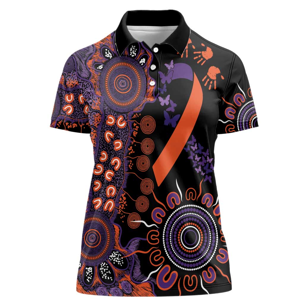 Psoriasis Awareness Personalised Women Polo Shirt Aboriginal Ribbon Dot Painting