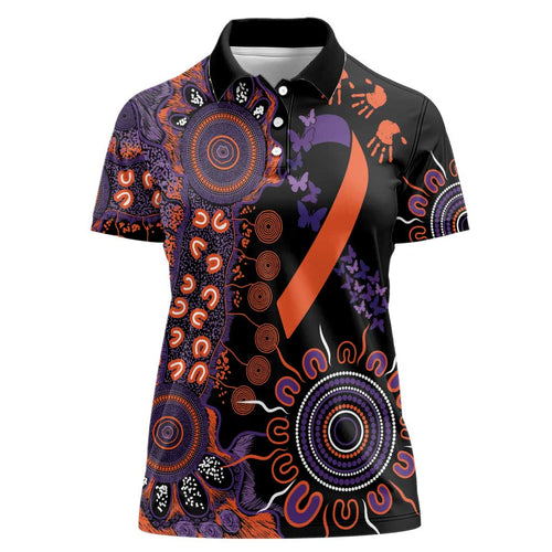 Psoriasis Awareness Personalised Women Polo Shirt Aboriginal Ribbon Dot Painting