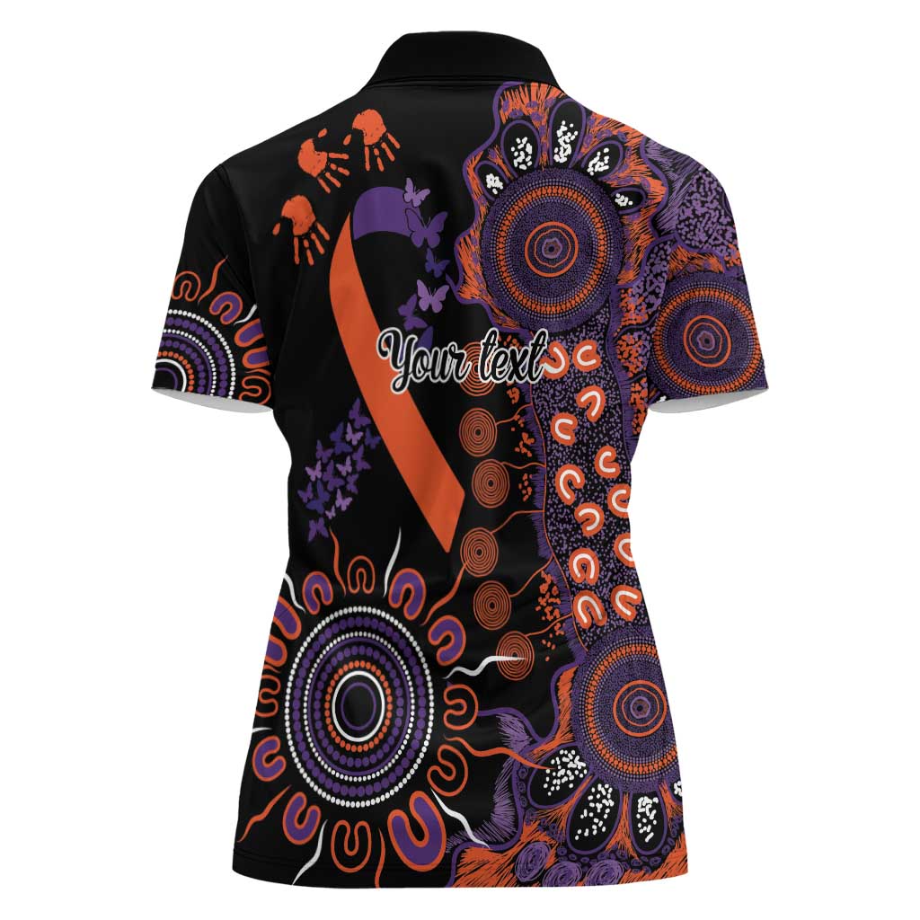 Psoriasis Awareness Personalised Women Polo Shirt Aboriginal Ribbon Dot Painting