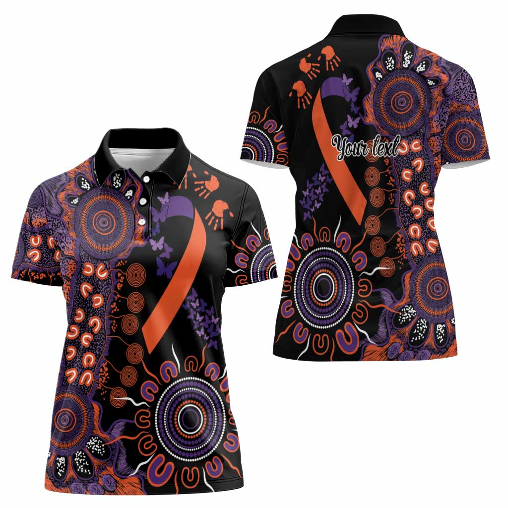 Psoriasis Awareness Personalised Women Polo Shirt Aboriginal Ribbon Dot Painting