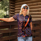 Psoriasis Awareness Personalised Women Polo Shirt Aboriginal Ribbon Dot Painting