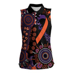 Psoriasis Awareness Personalised Women Sleeveless Polo Shirt Aboriginal Ribbon Dot Painting